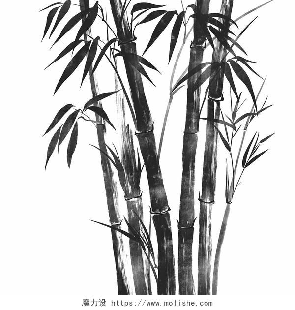 水墨竹子黑白墨色中国风手绘水墨竹子插画素材水墨竹子元素